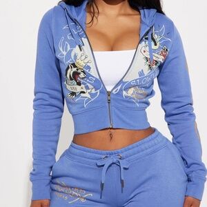 Ed Hardy Free Bird Zip Up Hoodie - Blue